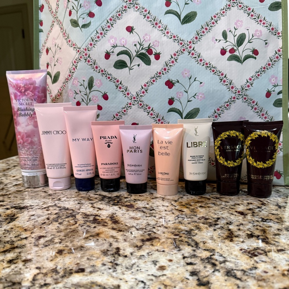 Assorted Prada YSL Lancôme Versace Armani Lotion Lot of 8 Lotions & 1 Shower Gel